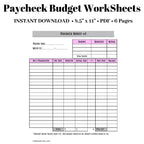 Paycheck Budget Worksheets | Planner Pdf Instant Download