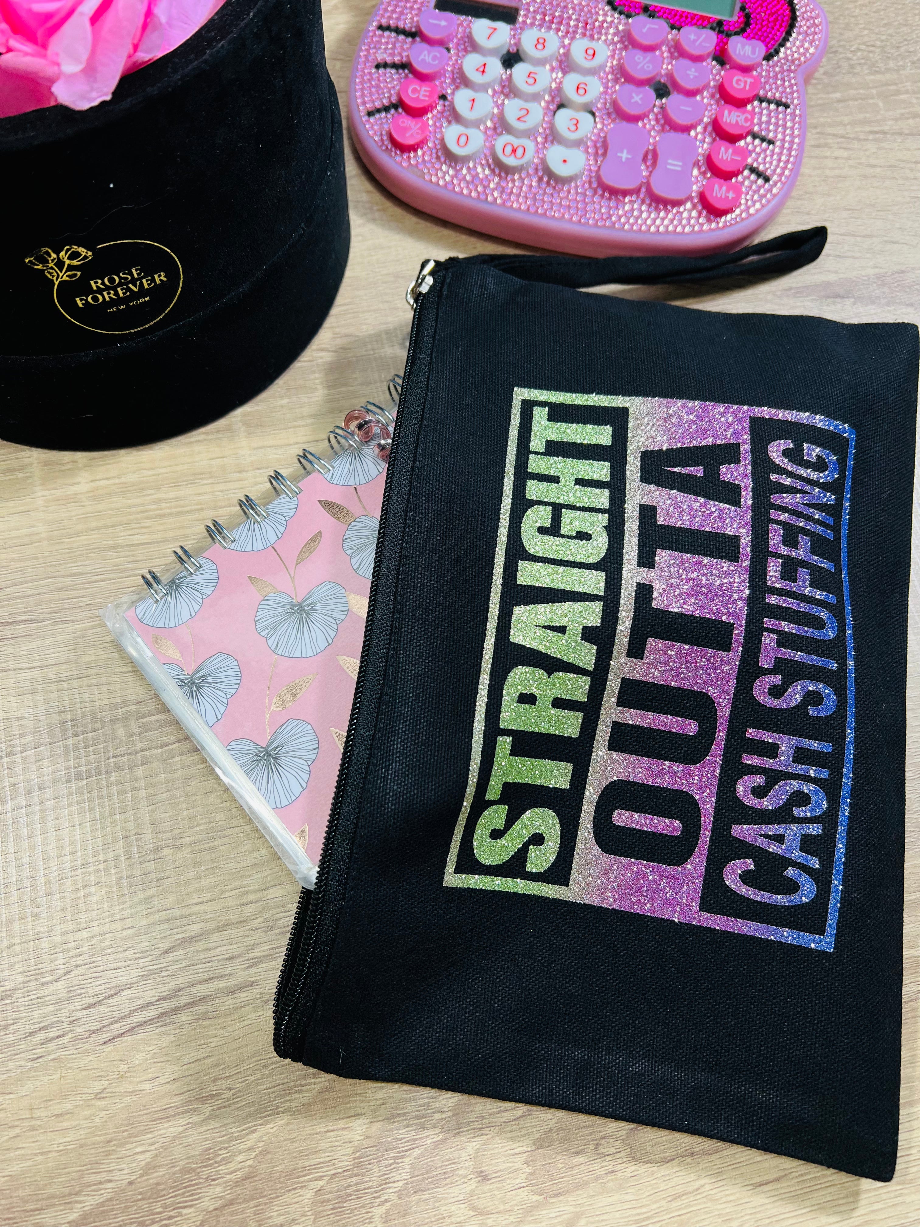 Rainbow Glitter Straight Outta Cash Stuffing Zipper Pouch