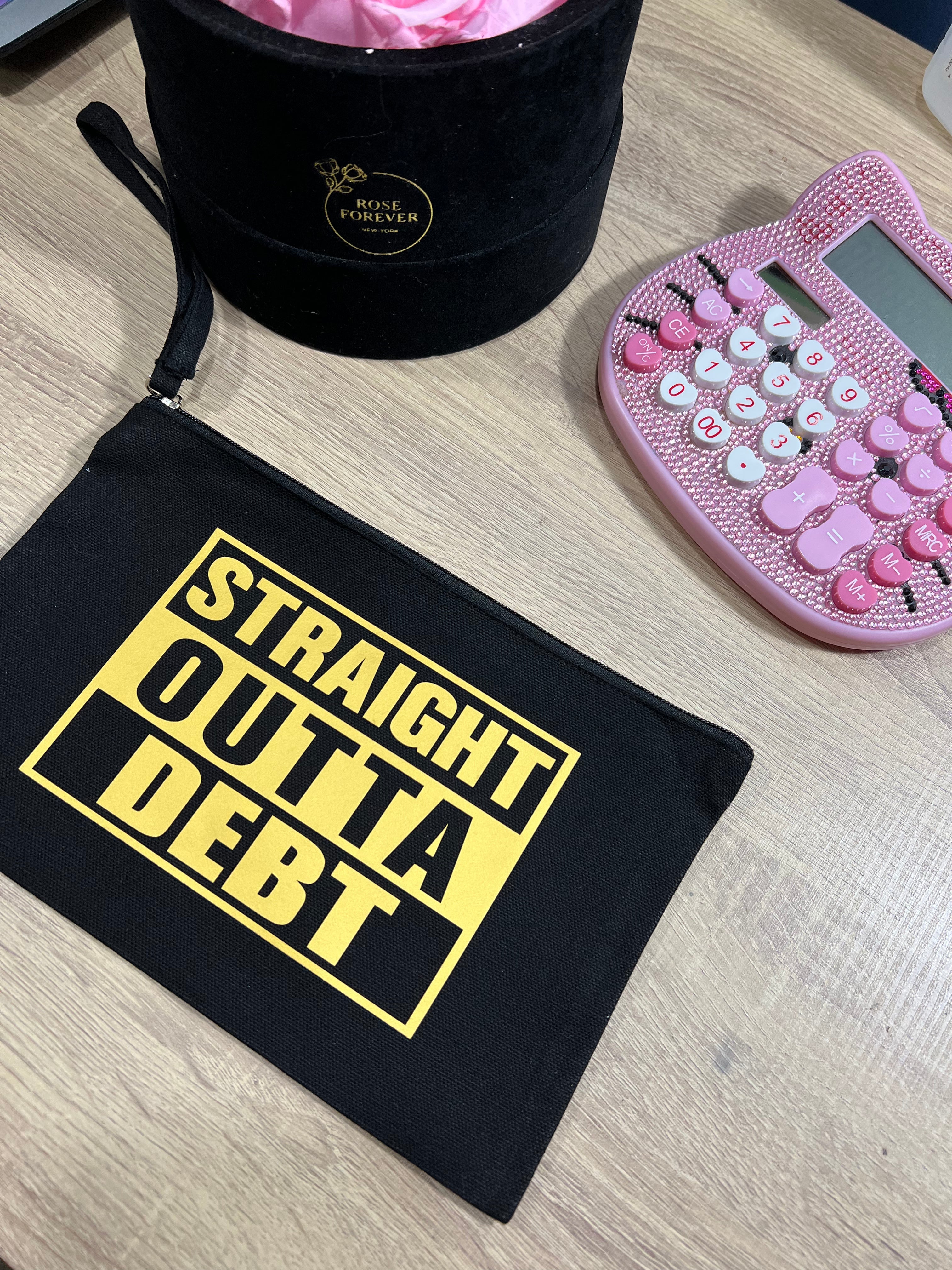 Gold Straight Outta Cash Debt Black Zipper Pouch