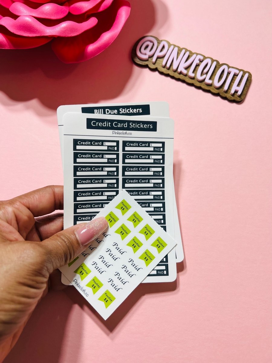 MINI Black Minimalist Budget Starter Pack stickers | multi colored planner stickers | pay bills | pay debt stick ers | 22 count - PinkeCloth