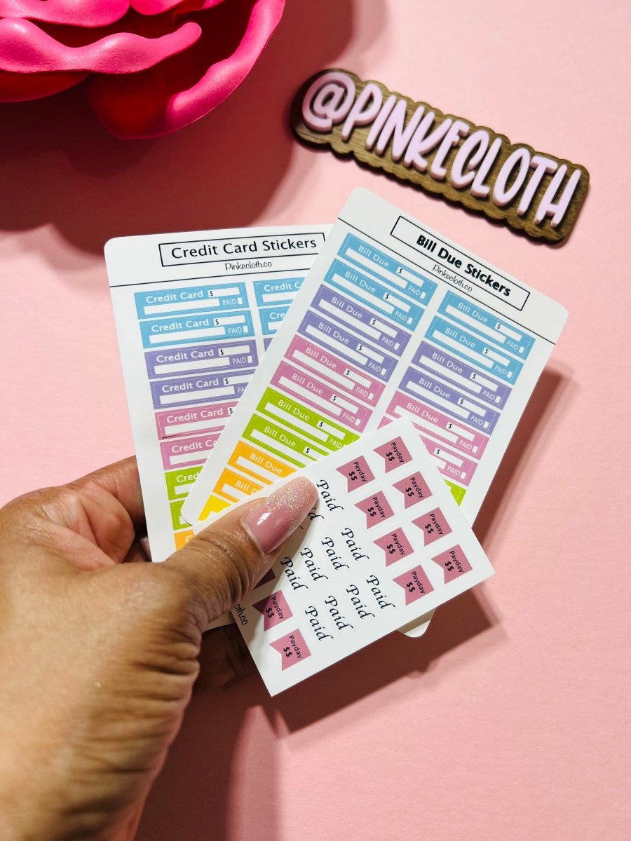 MINI Colorful Budget Starter Pack stickers | multi colored planner stickers | pay bills | pay debt stick ers | 22 count - PinkeCloth