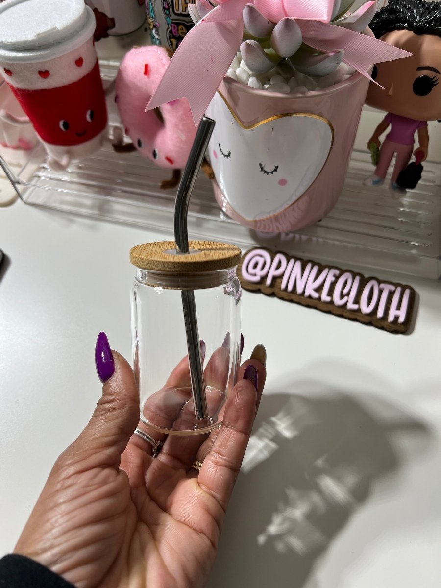 MINI GLASS CAN MUG | Bamboo Lid - PinkeCloth