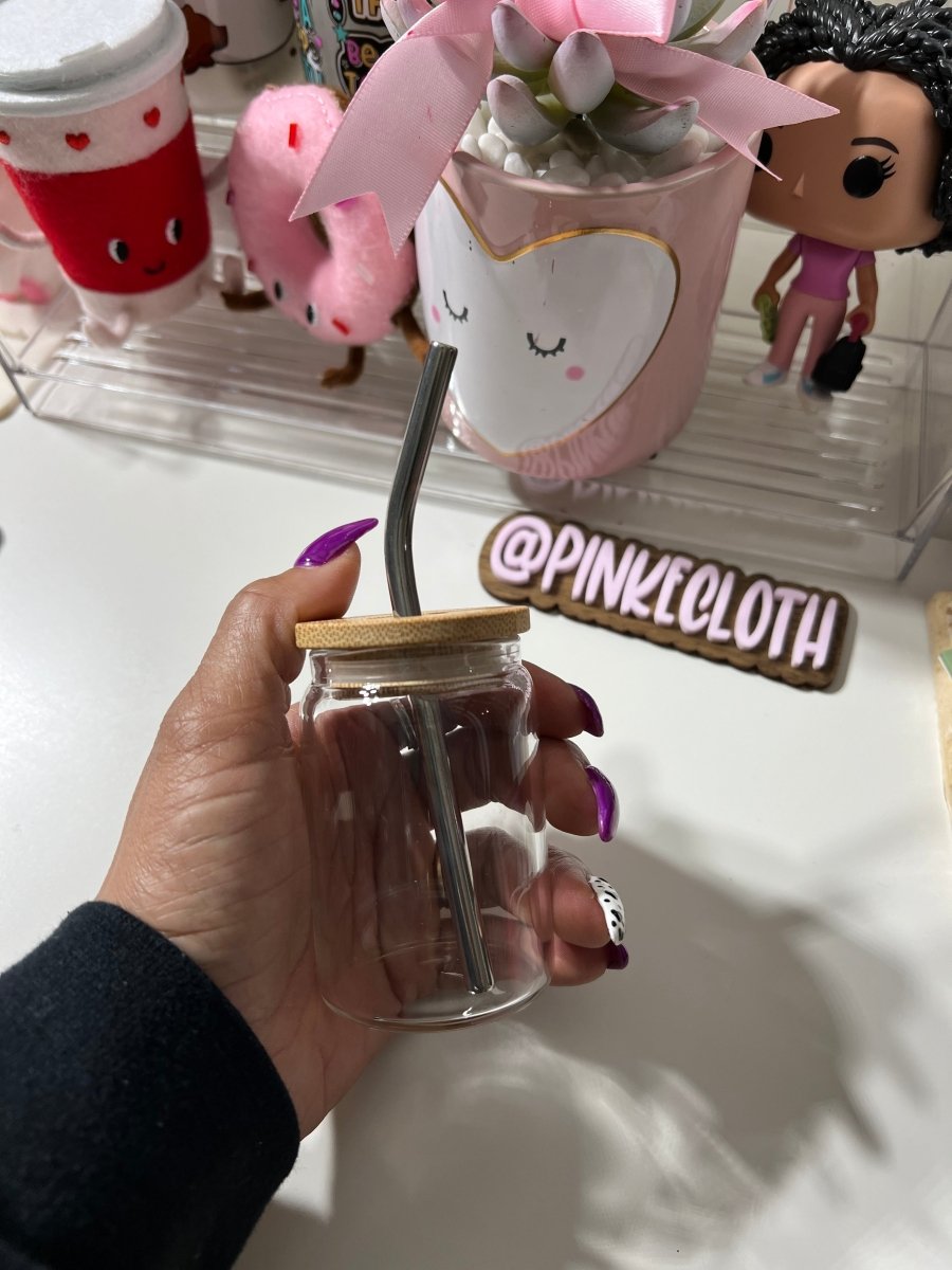 MINI GLASS CAN MUG | Bamboo Lid - PinkeCloth