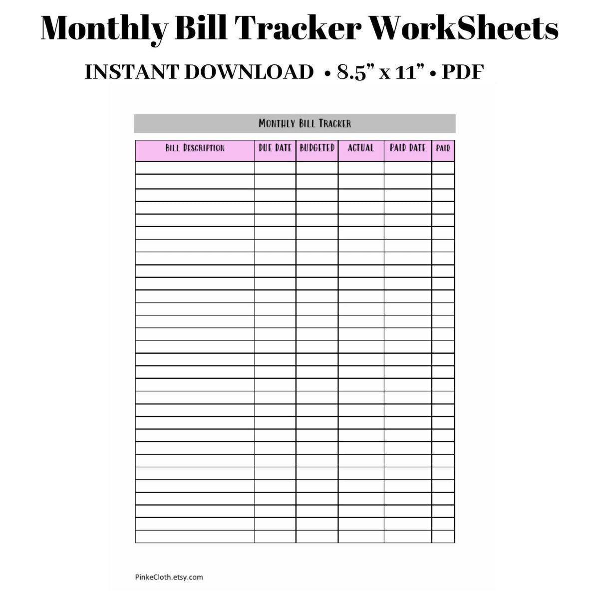 Monthly Bill Tracker Worksheet | Payment tracker PDF | Budget Insert | 8.5 x 11 | Happy Planner | INSTANT DOWNLOAD | Credit Card Tracker - PinkeCloth