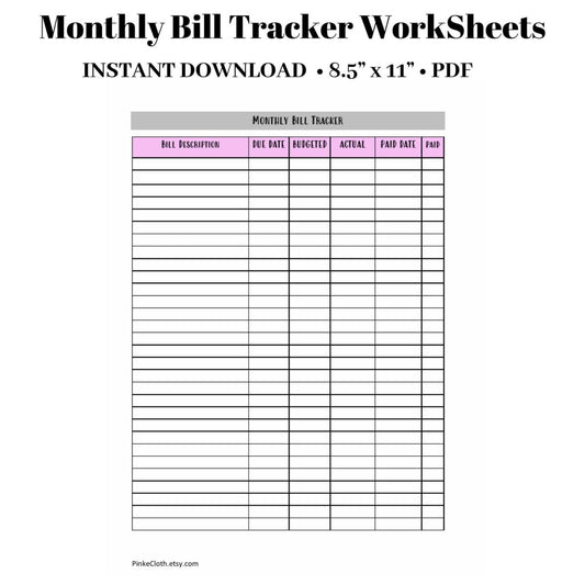 Monthly Bill Tracker Worksheet | Payment tracker PDF | Budget Insert | 8.5 x 11 | Happy Planner | INSTANT DOWNLOAD | Credit Card Tracker - PinkeCloth