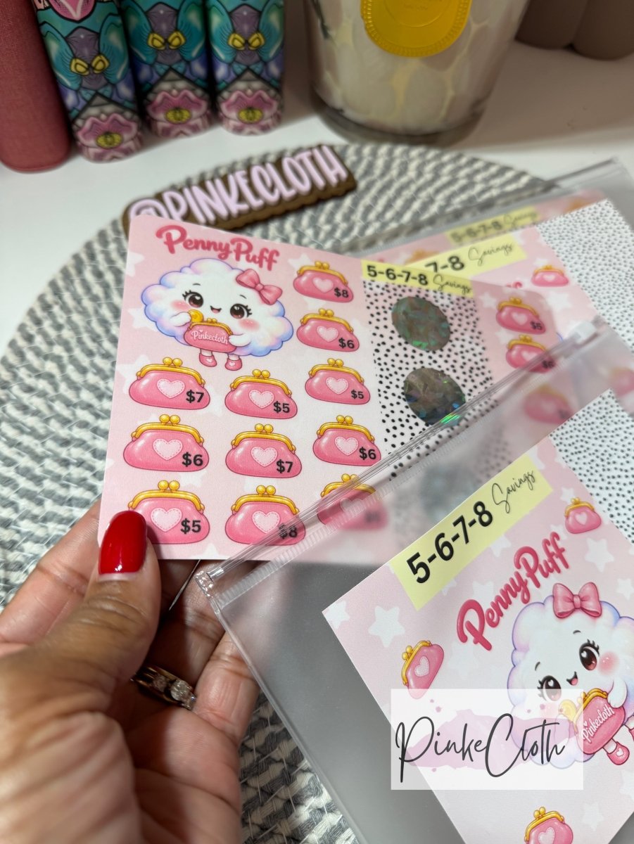 Penny Puff A5 Savings Challenge + Envelope Scratch card - PinkeCloth