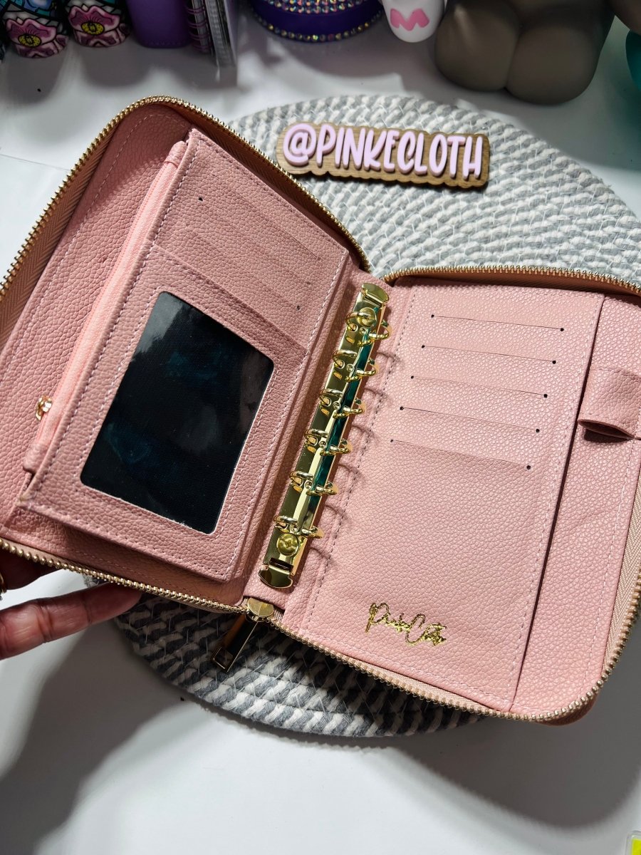 Pink / Blush Pebbled A7 Zip wallet - PinkeCloth