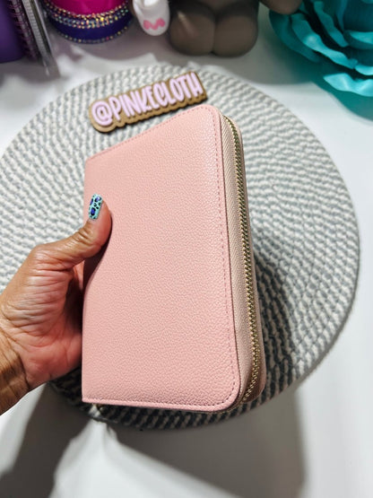 Pink / Blush Pebbled A7 Zip wallet - PinkeCloth