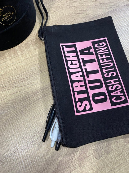 PINK Straight Outta Cash Stuffing BLACK Zipper Pouch - PinkeCloth