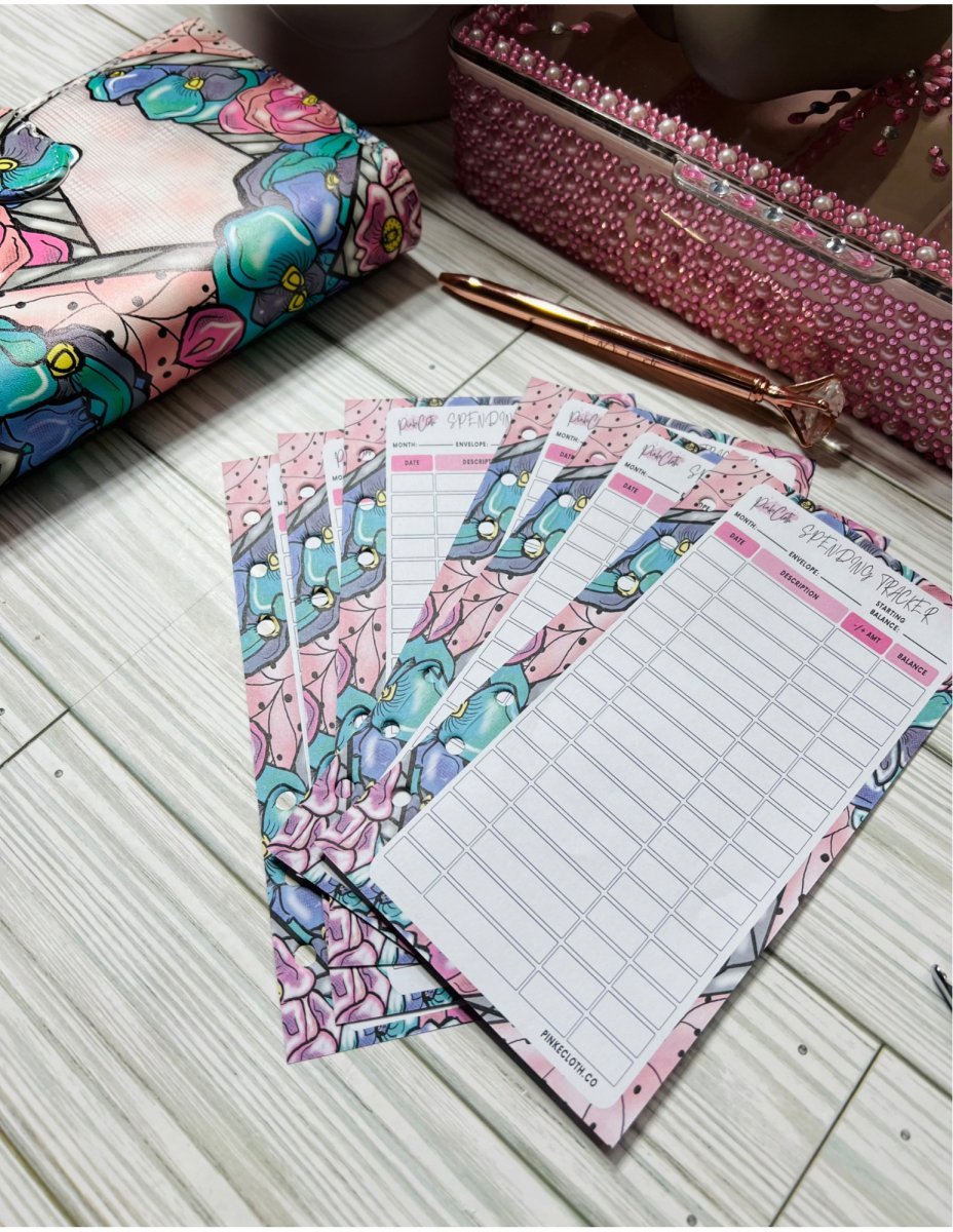 Pinkecloth A6 Pretty Flowers CASH Tracker Sheets Set 12ct - PinkeCloth