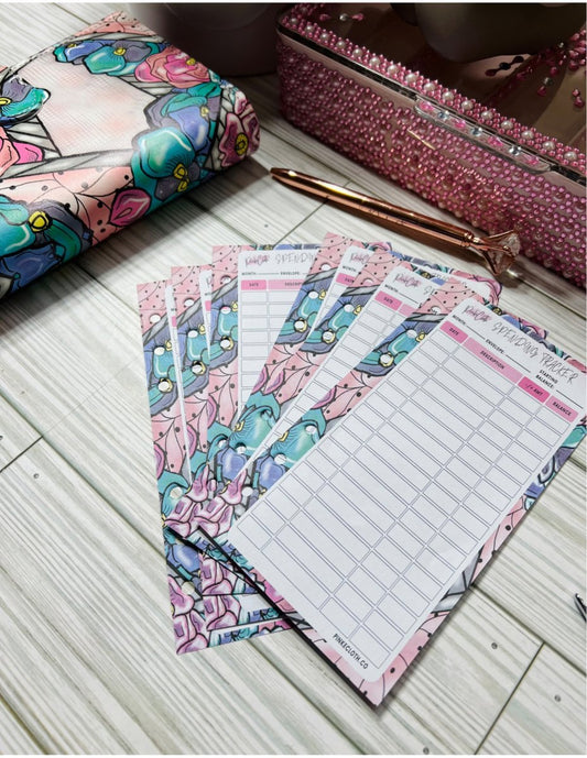 Pinkecloth A6 Pretty Flowers CASH Tracker Sheets Set 12ct - PinkeCloth