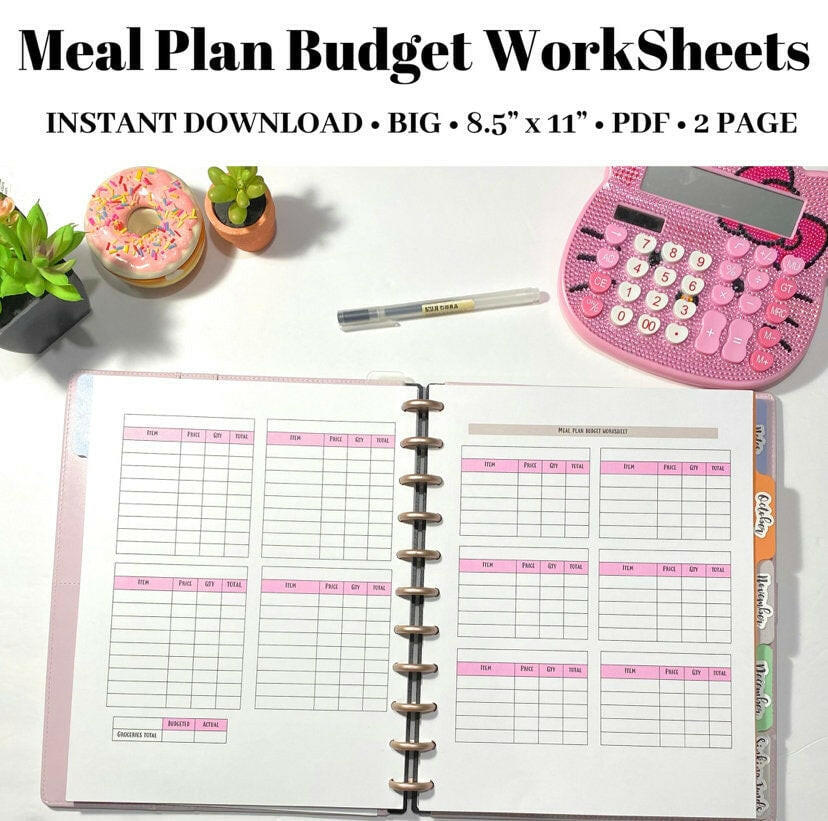 Printable Meal Plan Budget Worksheet | Meal Planner PDF INSTANT DOWNLOAD - PinkeCloth