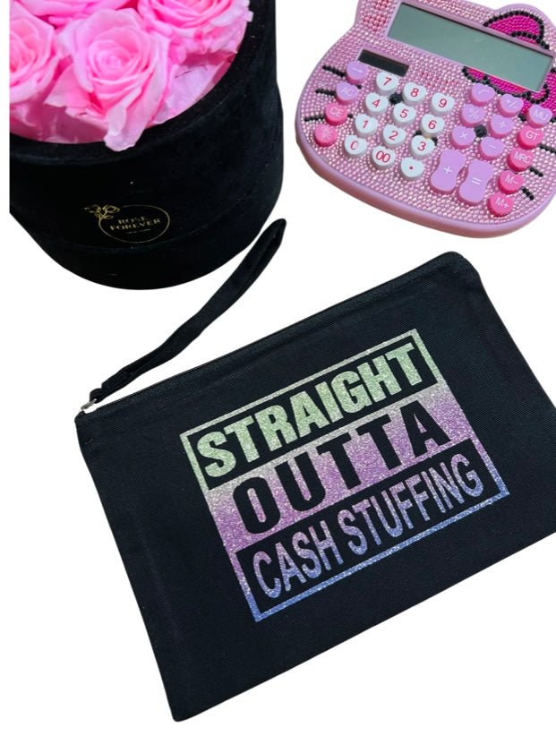 RAINBOW GLITTER Straight Outta Cash Stuffing Zipper Pouch - PinkeCloth