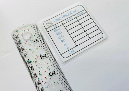REUSABLE Cash Breakdown Bank Teller Slip (COLOR OPTIONS) | Laminated Cash Card - PinkeCloth