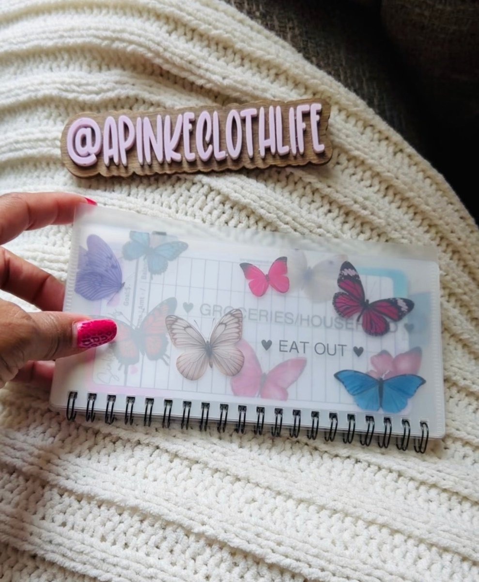 Slim Custom Butterfly cash envelope binder - PinkeCloth