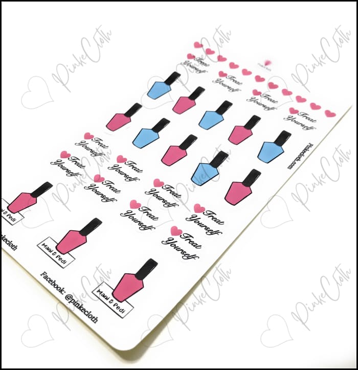 Treat Yourself Manicure & Pedicure Planner Sticker Set ( Hand Drawn ) 36 Stickers