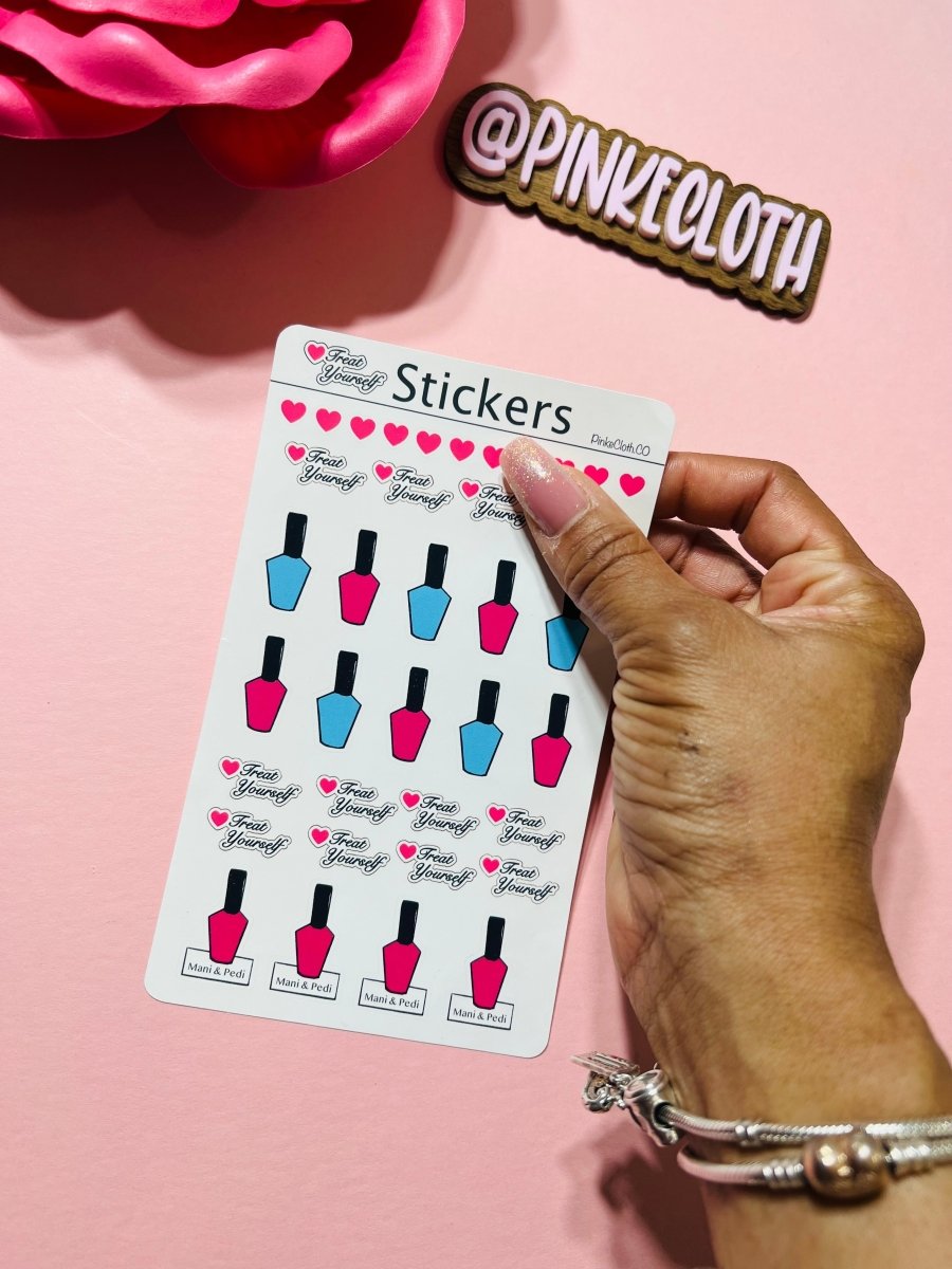Treat yourself Manicure & Pedicure Planner sticker set ( Hand drawn ) 36 stickers - PinkeCloth