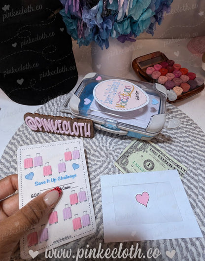 “ Vacation” Save It Up savings challenge Mini suitcase - PinkeCloth